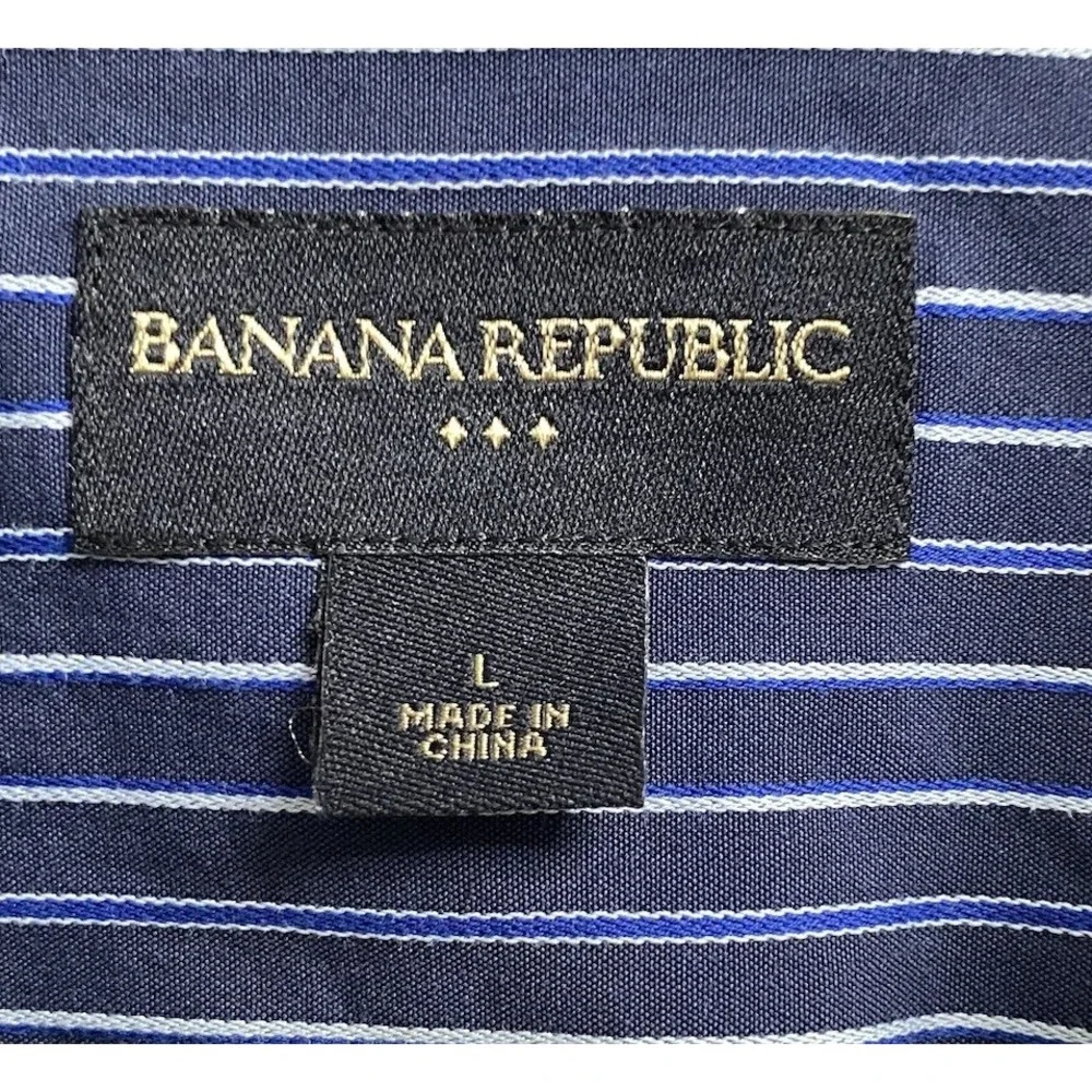 Banana Republic Men Long Sleeve Button Down Stripe Blue&White Dress Shirt Sz.L‎